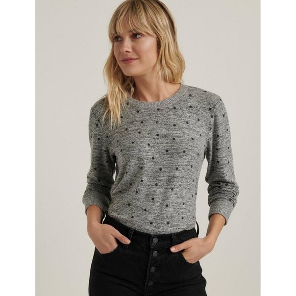 Lucky Brand Gray & Black Polka Dot Cloud Jersey Crewneck Sweater - Picture 1 of 9